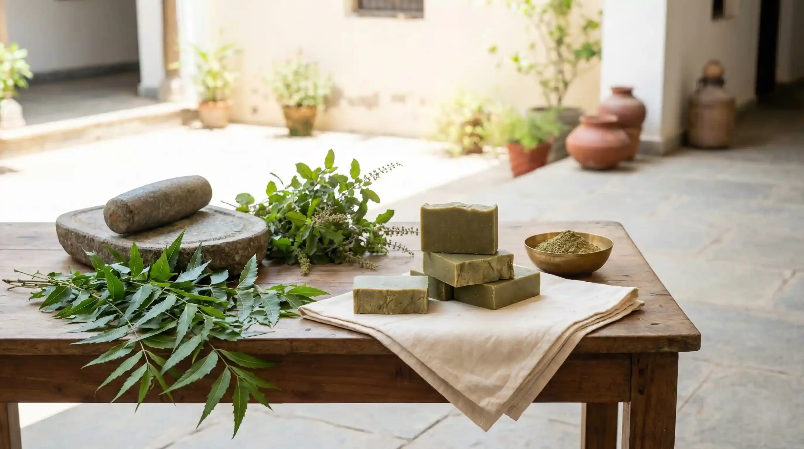 Organic neem and tulsi soap for skin infections